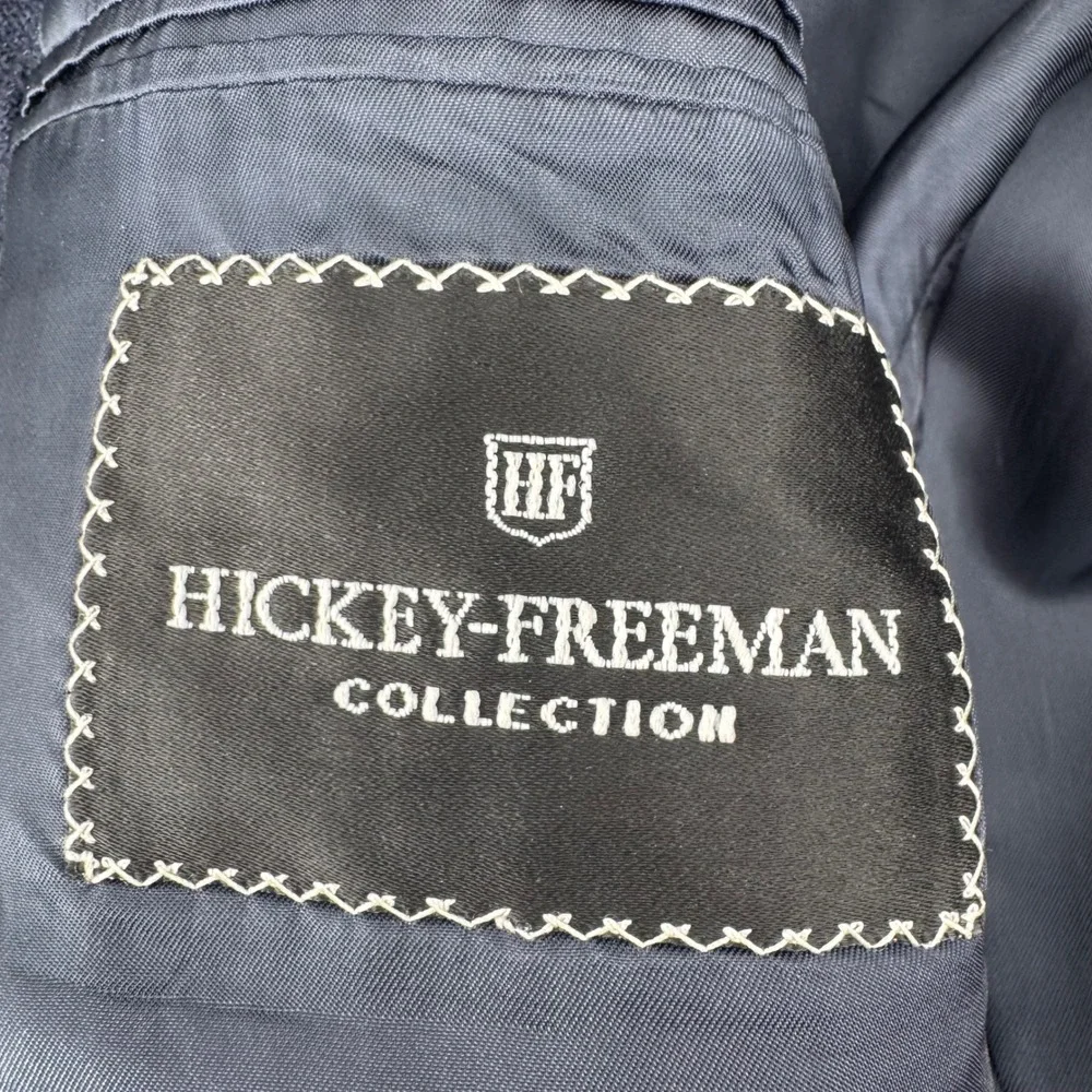 Hickey Freeman Boardroom Collection‎ Wool Cashmere Windowpane Blazer 42 Reg Navy
